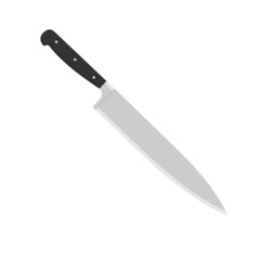 Kitchen knife with black handle. Chef knife in flat style. Isolated vector illustration