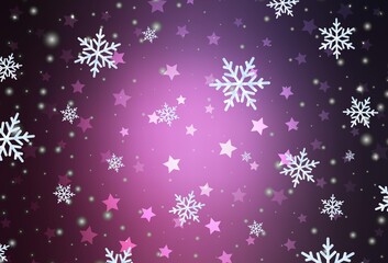 Dark Pink vector layout with bright snowflakes, stars.