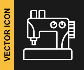 White line Sewing machine icon isolated on black background. Vector