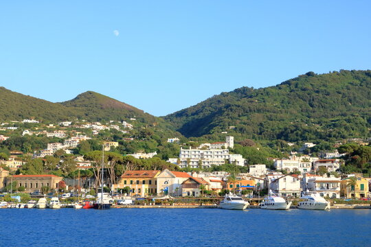 Coastal landscape with marina of Casamicciola Terme, Ischia Island, Italy
