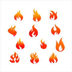 Fire Flame Flat Icon Set Vector