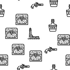 Pirate Sea Robber Vector Seamless Pattern Thin Line Illustration