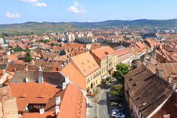 Sibiu Hermannstadt old town from above, Transylvania, Romania
