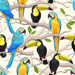 Vector seamless pattern with macaw and toucan © olga_igorevna
