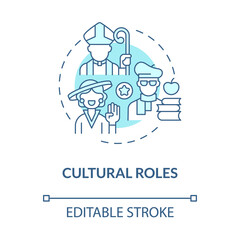 Fototapeta na wymiar Cultural roles blue concept icon. Social engagement. Participation type for people in society abstract idea thin line illustration. Vector isolated outline color drawing. Editable stroke