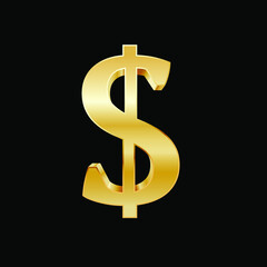 Golden Dollar Sign in Black Background Vector