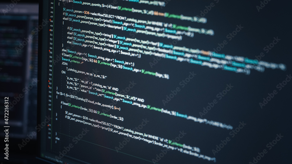 Fototapete Computer Screen Showing App Design Interface with Working Terminal User Interface Showing Code Line. Innovative Artificial Intelligence Generated Algorithm for Innovative Cyber Secure Software