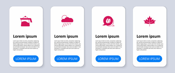 Set Canadian maple leaf, Leaf, Cloud with rain and sun and Teapot. Business infographic template. Vector