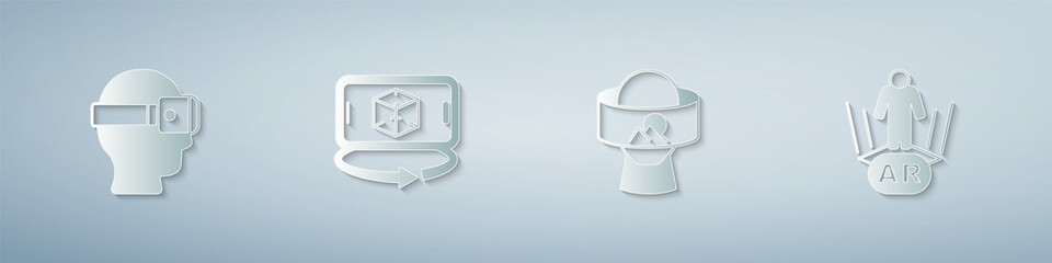 Set Virtual reality glasses, 3d modeling, and Augmented AR. Paper art style. Vector