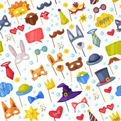 Party Birthday Photo Booth Props Vector Seamless Pattern Template