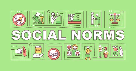 Deurstickers Social norms word concepts banner. Community culture rules. Infographics with linear icons on green background. Isolated creative typography. Vector outline color illustration with text © bsd studio