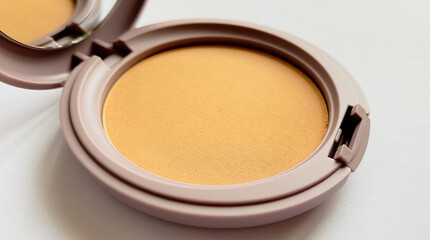 Compact powder for natural color make-up close-up isolated on a white background