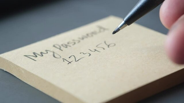 writing password on a sticky note 