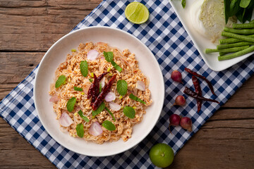 Thai spicy salad,Minced Chicken and Glass Noodles (Larb kai)