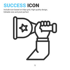 Success icon vector with outline style isolated on white background. Vector illustration achievement sign symbol icon concept for business, finance, industry, company, apps, web and project