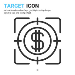 Target icon vector with outline style isolated on white background. Vector illustration mission, goals sign symbol icon concept for business, finance, industry, company, apps, web and project