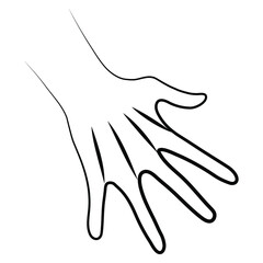 Women hand palm tense simple outline minimalistic linear gesture style. Vector Illustration of female hands for create logos, prints, patterns, posters, and other designs on white background