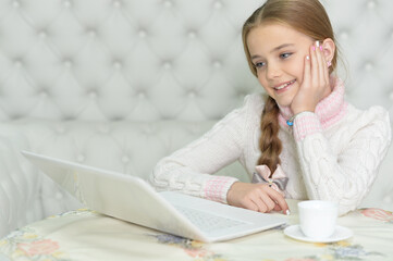 Obraz na płótnie Canvas Portrait of cute beautiful girl using laptop
