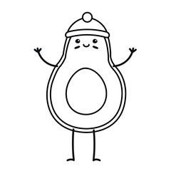 Vector flat outline Christmas avocado isolated on white background