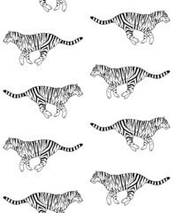 Fototapeta na wymiar Vector seamless pattern of hand drawn doodle sketch tiger isolated on white background