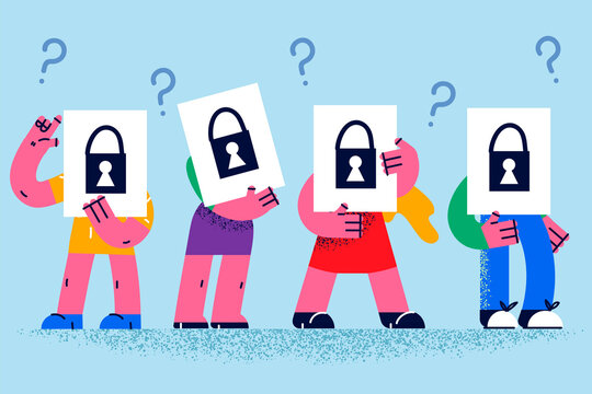 Diverse people with papers with painted lock 