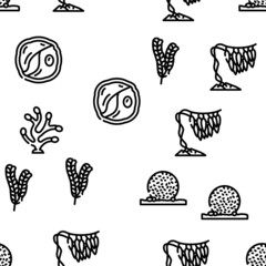Seaweed Sea Underwater Plant Vector Seamless Pattern Thin Line Illustration