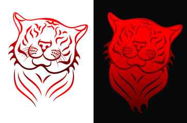 Tiger head. Smile and kind. Calligraphy drawing logo tattoo art