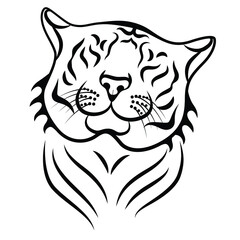 Tiger head. Smile and kind. Calligraphy drawing logo tattoo art