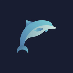 Blue dolphin modern icon logo design template. Vector illustration for visual business identity concept. Flat, elegant, isolated on dark background underwater. 