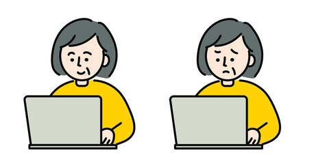 パソコンをする女性　おばあさん
おばさん　老人　高齢　中高年