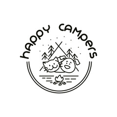 Happy Cat and Dog in the Camp. Natural Landscape. 