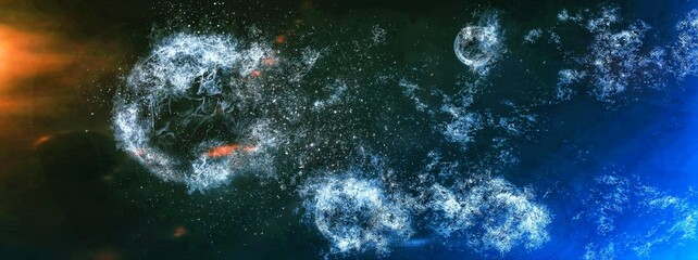 宇宙空間に飛び散る隕石のイラスト