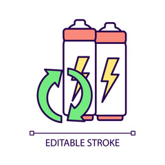 Lithium-ion battery recycling RGB color icon. Electronic waste disposal. Discharged accumulator reuse. Environment protection. Isolated vector illustration. Simple filled line drawing