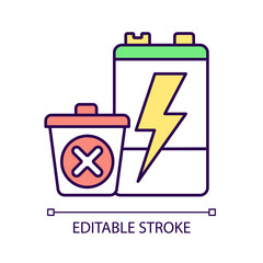 No battery disposal RGB color icon. Hazardous chemicals leak prevention. Electronic waste landfill prohibition. Reuse old accumulators. Isolated vector illustration. Simple filled line drawing