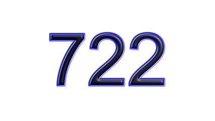 blue 722 number 3d effect white background