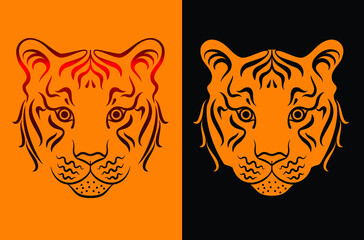 Tiger head. Calligraphy drawing logo tattoo art