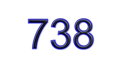 blue 738 number 3d effect white background