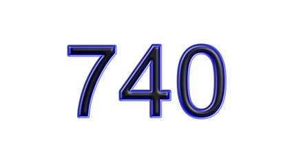 blue 740 number 3d effect white background