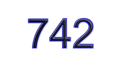 blue 742 number 3d effect white background