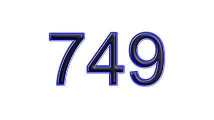 blue 749 number 3d effect white background