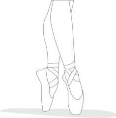 Beautiful feet of ballerina. Line drawing of lady's dancing feet