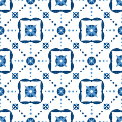 Modèle de tuile italienne vectorielle continue avec des ornements en étoile. Azulejos portugais, talavera mexicain, majolique de Sicile, motifs espagnols. Texture céramique abstraite pour mur de cuisine ou sol de salle de bain.