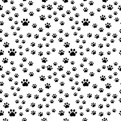 seamless paw trails pattern, animal footprints background, mark.