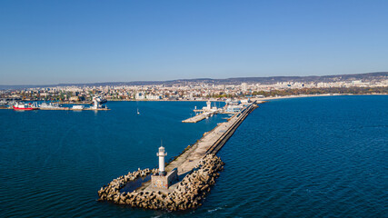 Sea lighthouse at marine of port of Varna