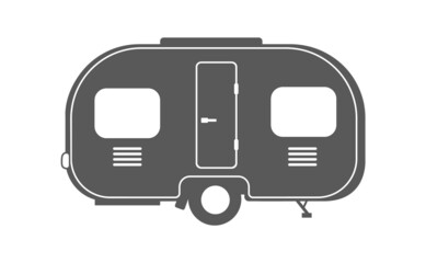 Oval trailer silhouette. Front adventure vintage trailers round shape, vector illustration