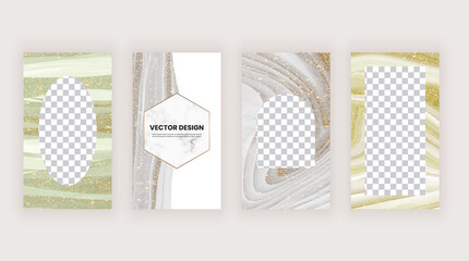 Social media stories green and black watercolor shapes, gold glitter texture
