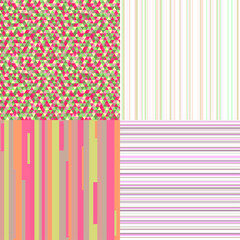 Set of seamless colored patterns. Pretty bright colors. Abstract geometric wallpaper of the surface. Striped backgrounds. Prints for polygraphy, posters, flyers, t-shirts and textiles. Doodle for work