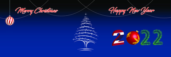 Merry Christmas and Happy New Year web page cover. Thailand flag on the year 2022. Holiday design for greeting card, banner, celebration poster, party invitation. Vector illustration.