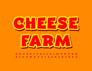 Naklejka premium Vector Bright Poster Cheese Farm. Playful Modern Font. Creative Alphabet Letters and Numbers.