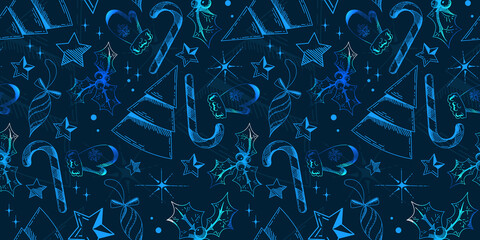 seamless Christmas pattern and shining illustrations sketches by hand. template for Christmas or New Year's design